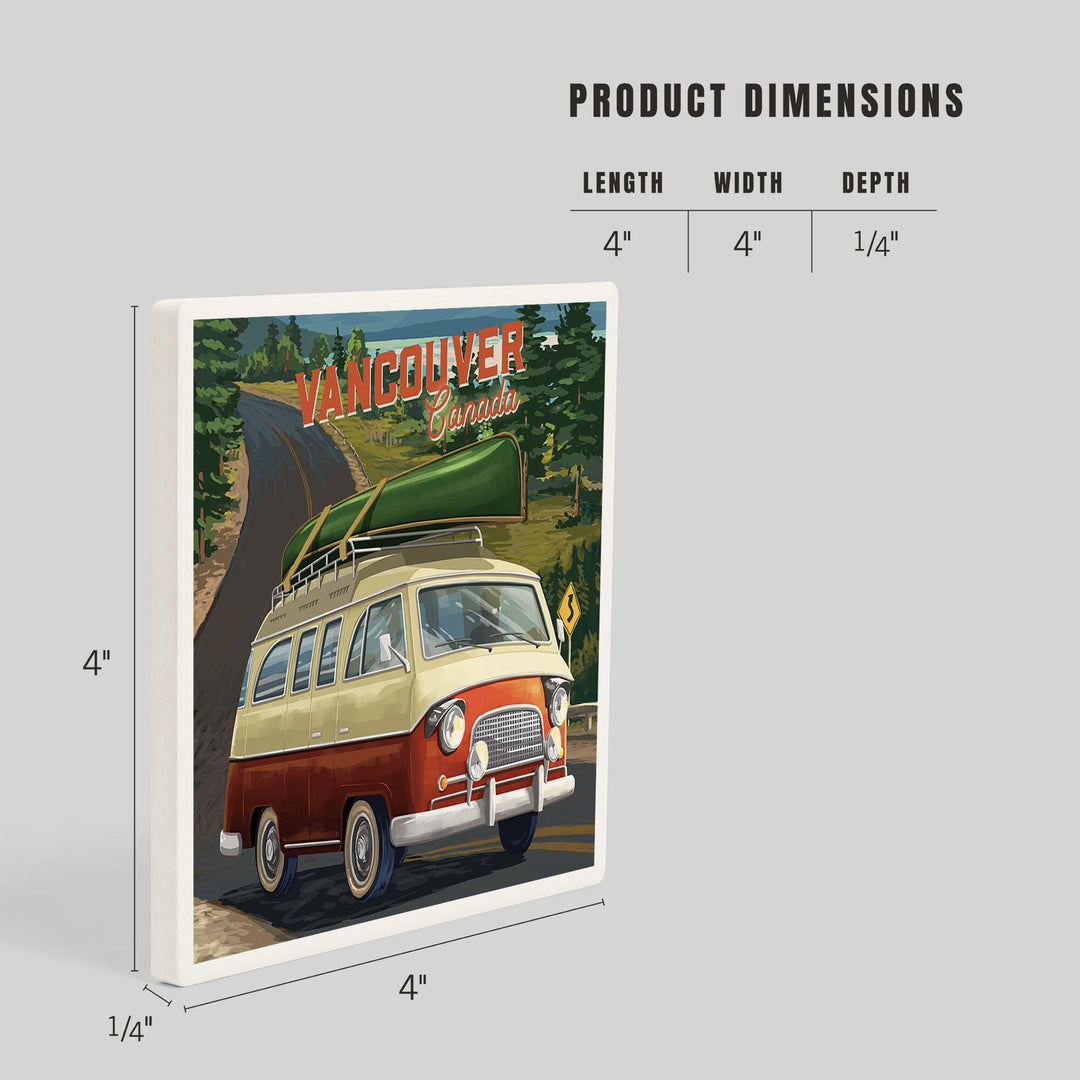 Vancouver, British Columbia, Canada, Camper Van, Off To Roam, Painterly, Coasters Coasters Lantern Press