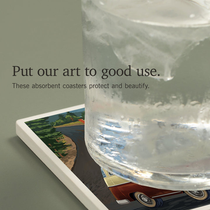 Vancouver, British Columbia, Canada, Camper Van, Off To Roam, Painterly, Coasters Coasters Lantern Press