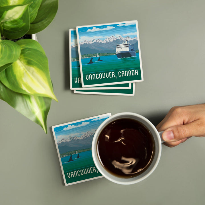 Vancouver, British Columbia, Canada, Cruise, Painterly, Coasters Coasters Lantern Press