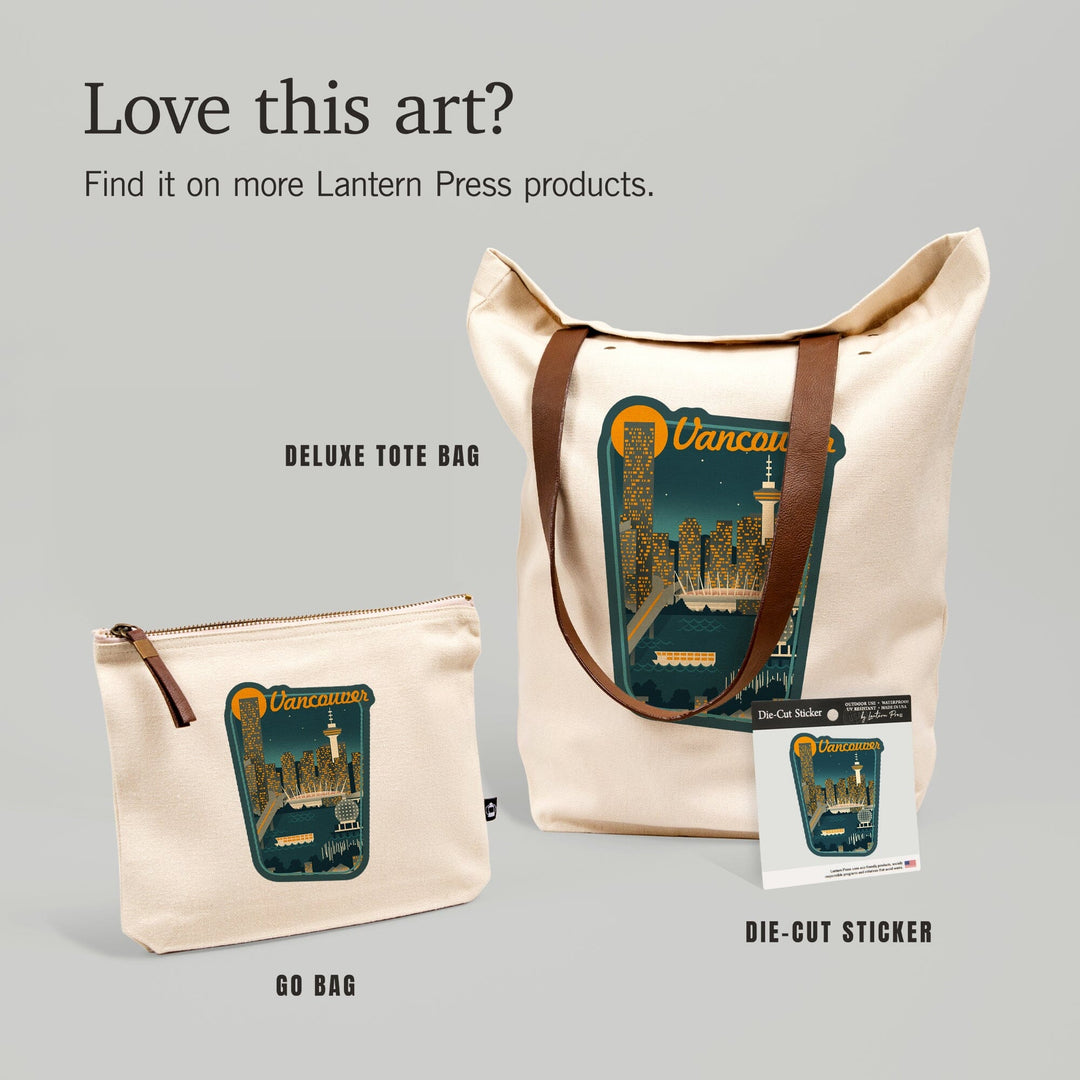Vancouver, British Columbia, Retro Skyline, Contour, Lantern Press Artwork, Vinyl Sticker Sticker Lantern Press