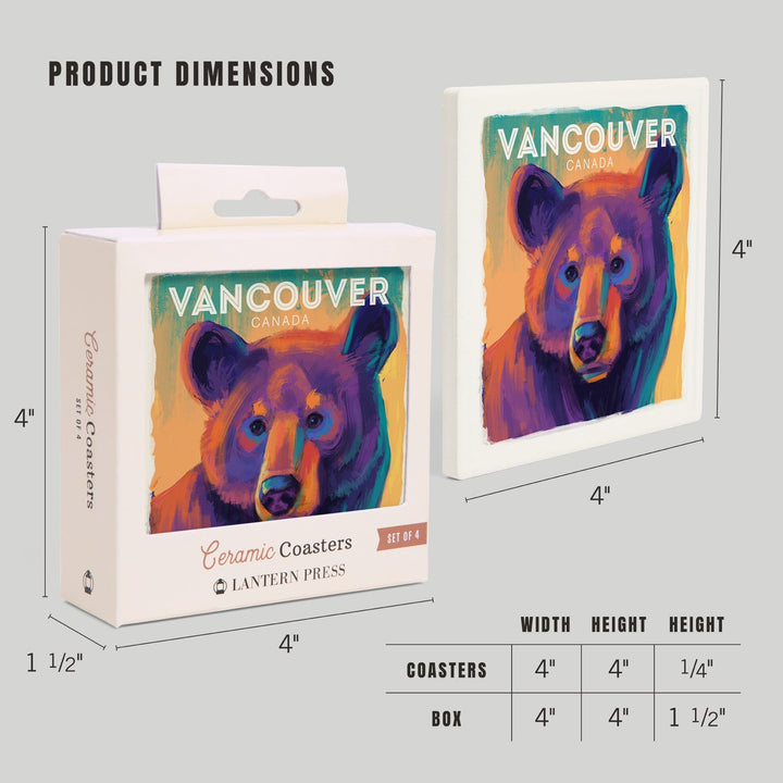 Vancouver, Canada, Black Bear, Vivid, Coasters Coasters Lantern Press