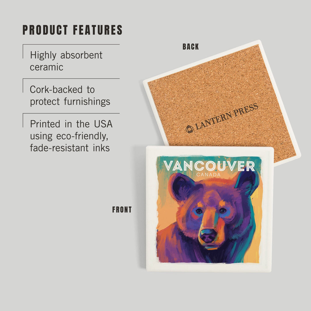 Vancouver, Canada, Black Bear, Vivid, Coasters Coasters Lantern Press