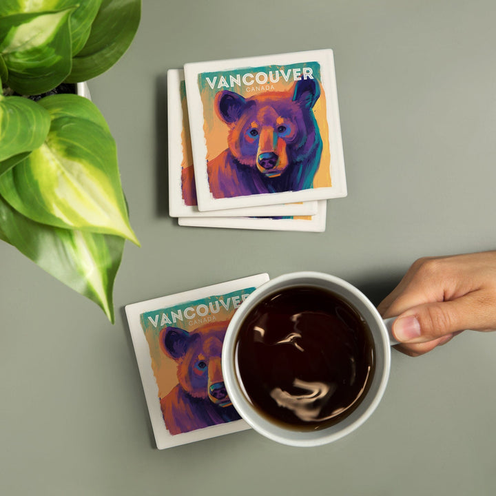 Vancouver, Canada, Black Bear, Vivid, Coasters Coasters Lantern Press