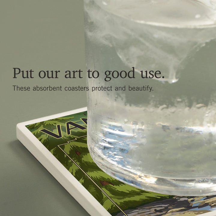 Vancouver, Canada, Black Bears and Stream, Coasters Coasters Lantern Press