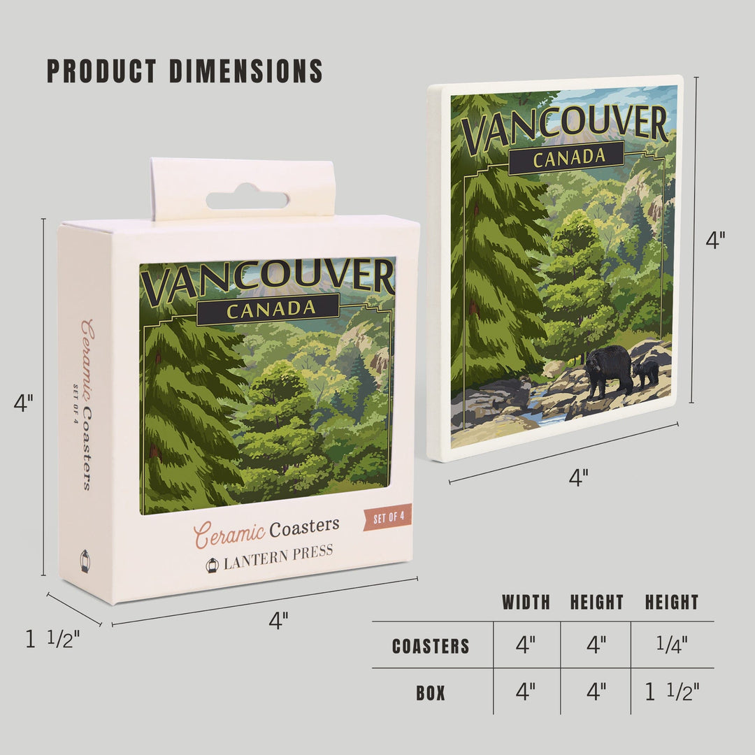Vancouver, Canada, Black Bears and Stream, Coasters Coasters Lantern Press