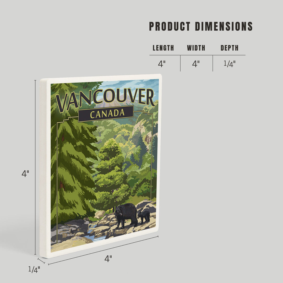 Vancouver, Canada, Black Bears and Stream, Coasters Coasters Lantern Press