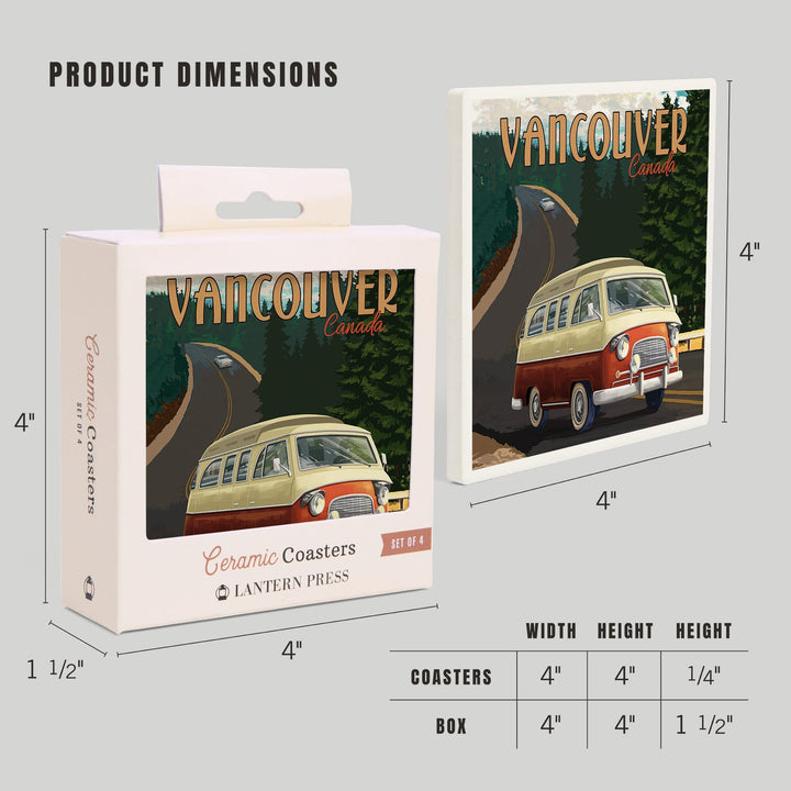 Vancouver, Canada, Camper Van, Evergreens, Coasters Coasters Lantern Press