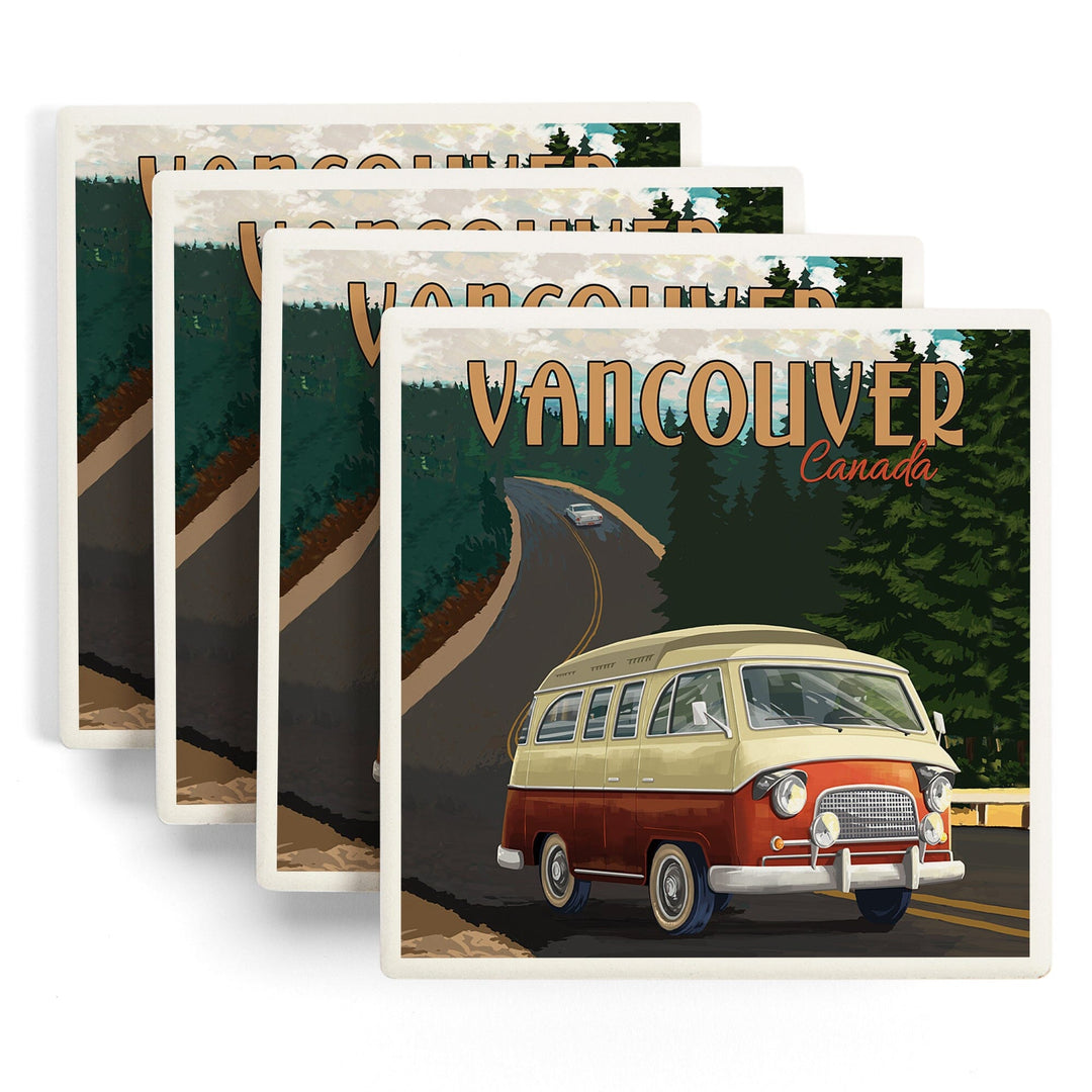 Vancouver, Canada, Camper Van, Evergreens, Coasters Coasters Lantern Press