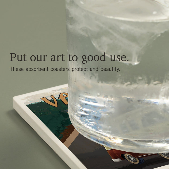 Vancouver, Canada, Camper Van, Evergreens, Coasters Coasters Lantern Press