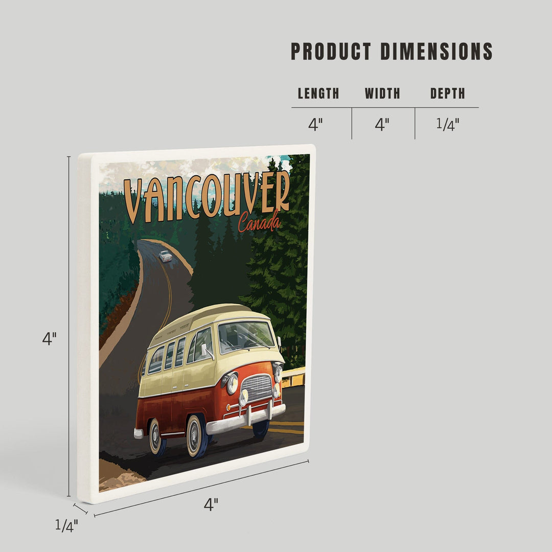 Vancouver, Canada, Camper Van, Evergreens, Coasters Coasters Lantern Press