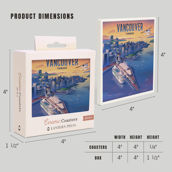 Vancouver, Canada, Canada Place, Lithograph, Coasters Coasters Lantern Press