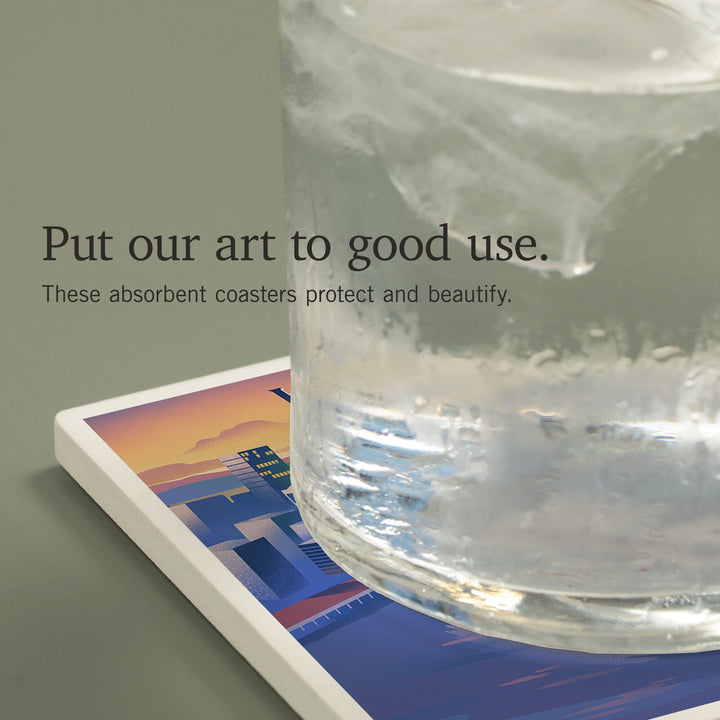 Vancouver, Canada, Canada Place, Lithograph, Coasters Coasters Lantern Press