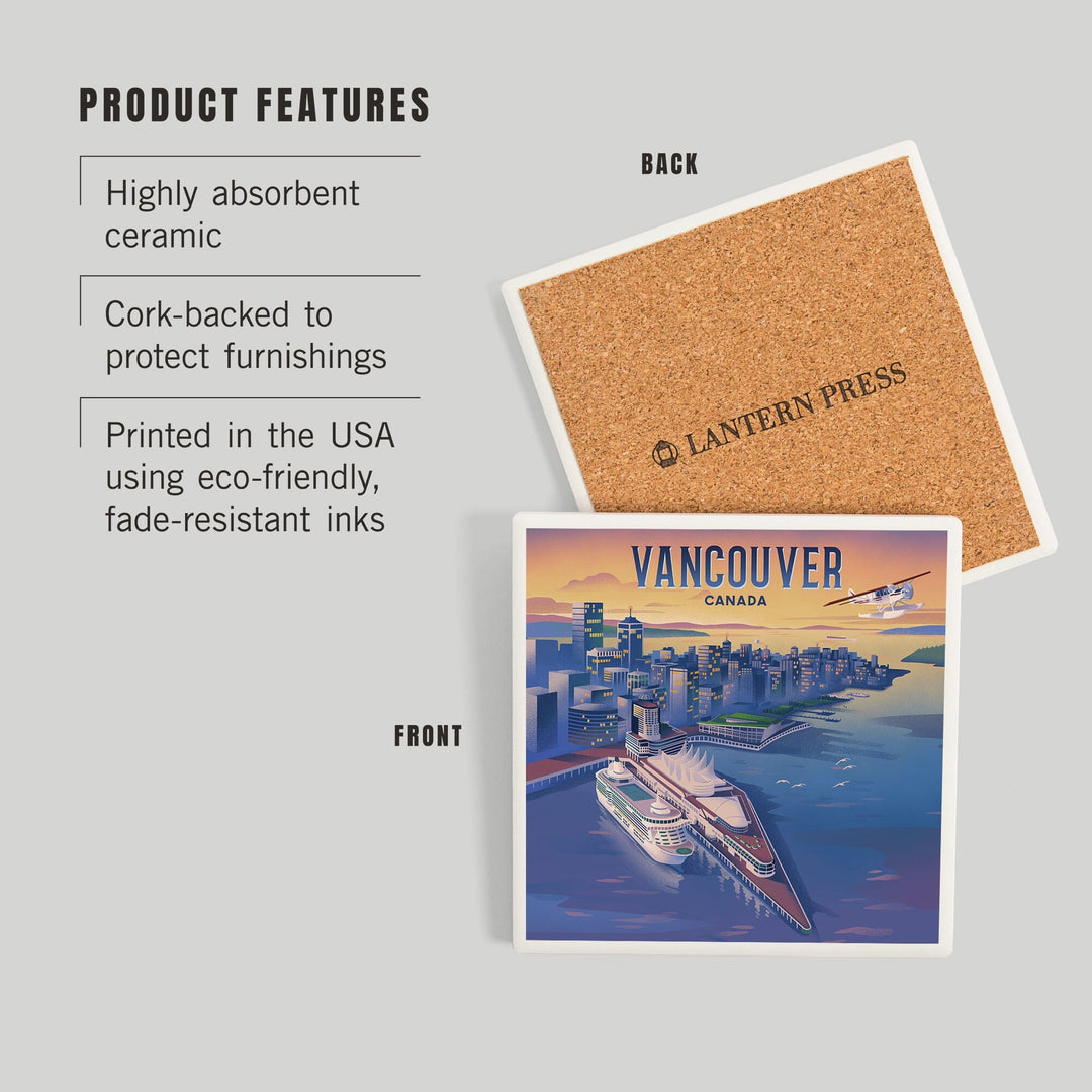 Vancouver, Canada, Canada Place, Lithograph, Coasters Coasters Lantern Press