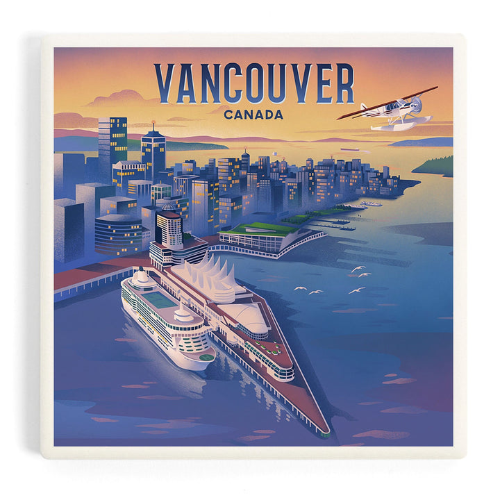 Vancouver, Canada, Canada Place, Lithograph, Coasters Coasters Lantern Press Coaster