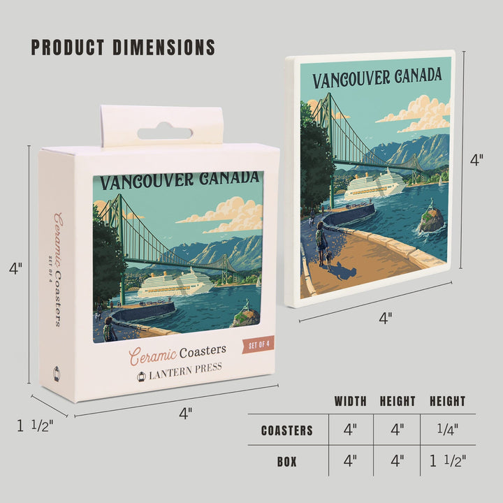 Vancouver Canada, Lions Gate Bridge, Painterly, Coasters Coasters Lantern Press