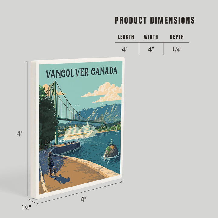 Vancouver Canada, Lions Gate Bridge, Painterly, Coasters Coasters Lantern Press