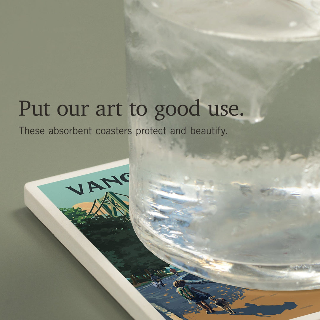 Vancouver Canada, Lions Gate Bridge, Painterly, Coasters Coasters Lantern Press