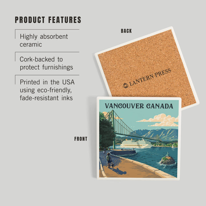 Vancouver Canada, Lions Gate Bridge, Painterly, Coasters Coasters Lantern Press