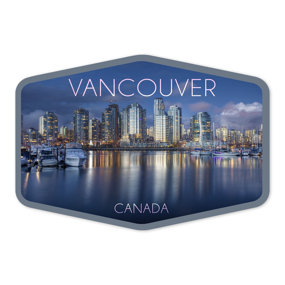 Vancouver, Canada, Marina and City, Contour, Vinyl Sticker Sticker Lantern Press
