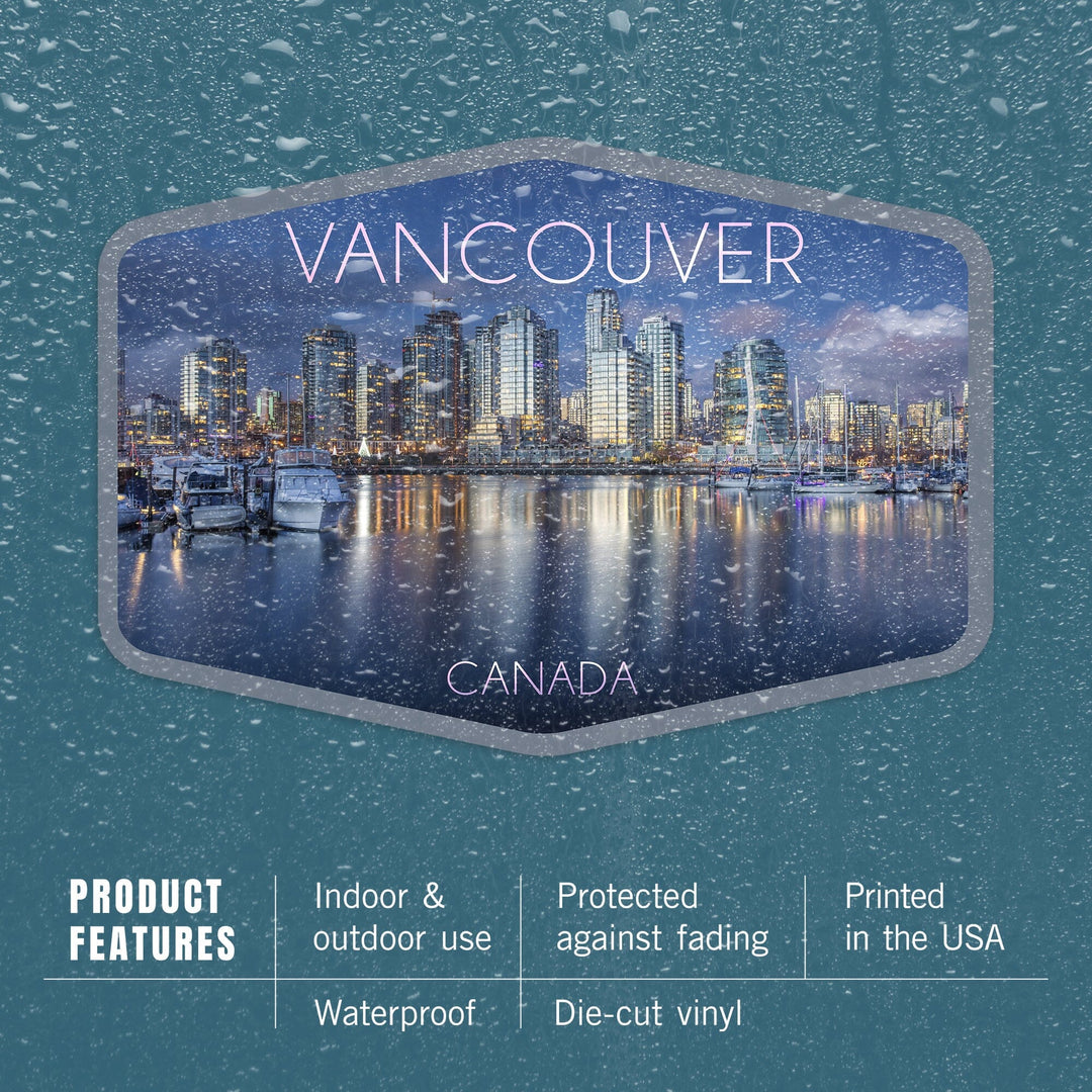 Vancouver, Canada, Marina and City, Contour, Vinyl Sticker Sticker Lantern Press