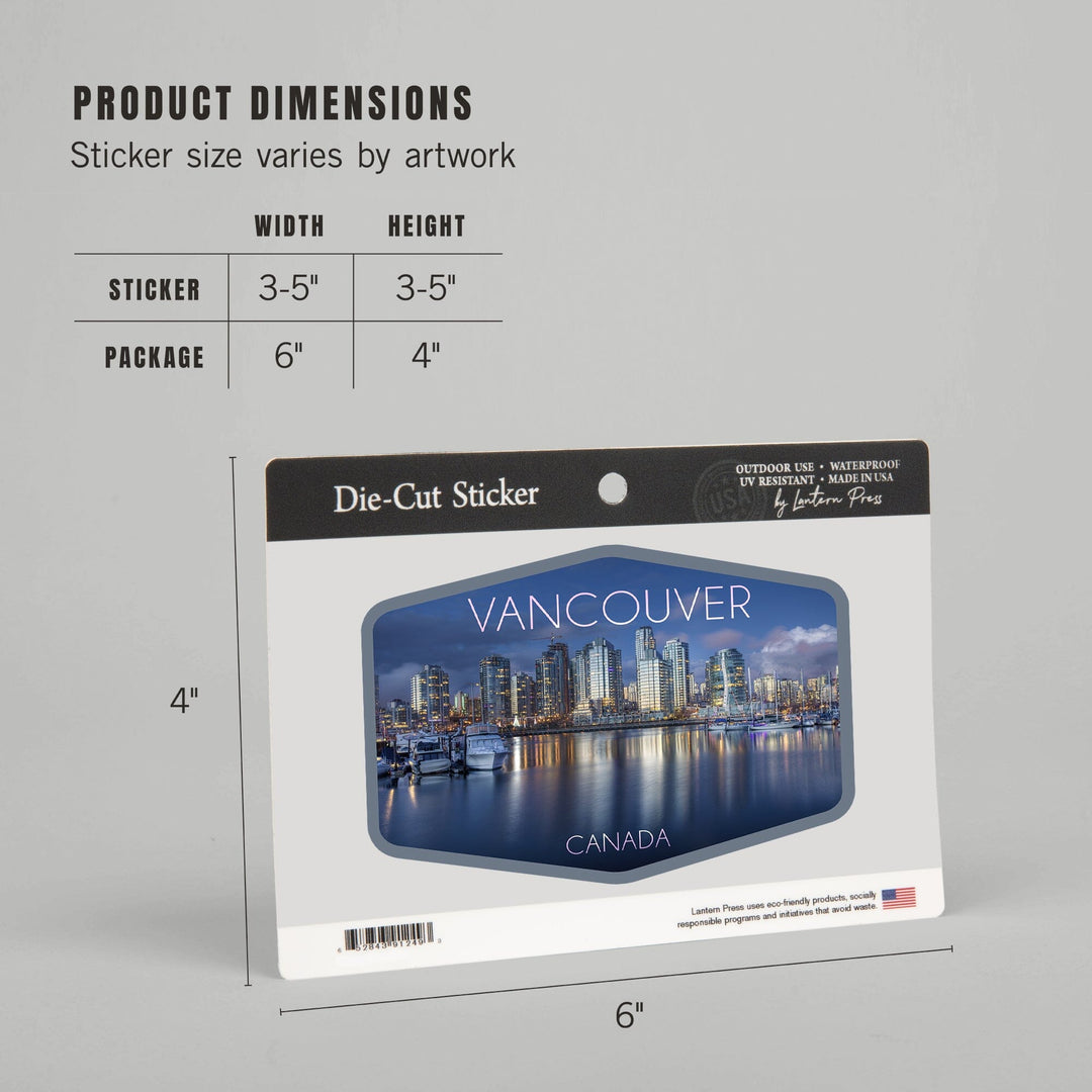 Vancouver, Canada, Marina and City, Contour, Vinyl Sticker Sticker Lantern Press