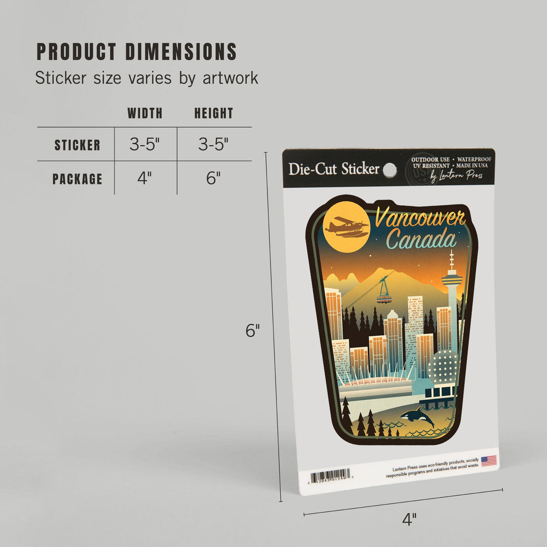 Vancouver, Canada, Retro Skyline Chromatic Series, Contour, Vinyl Sticker Sticker Lantern Press