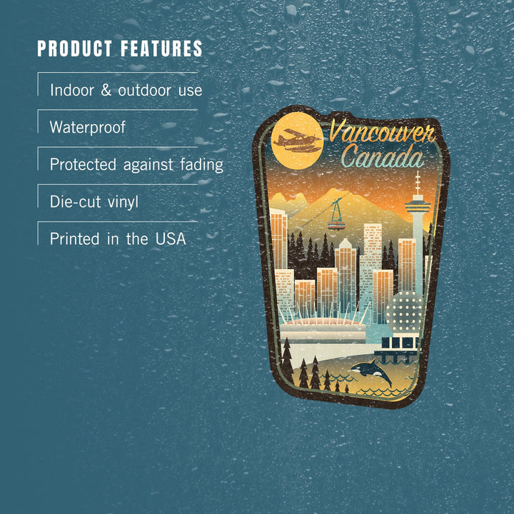 Vancouver, Canada, Retro Skyline Chromatic Series, Contour, Vinyl Sticker Sticker Lantern Press