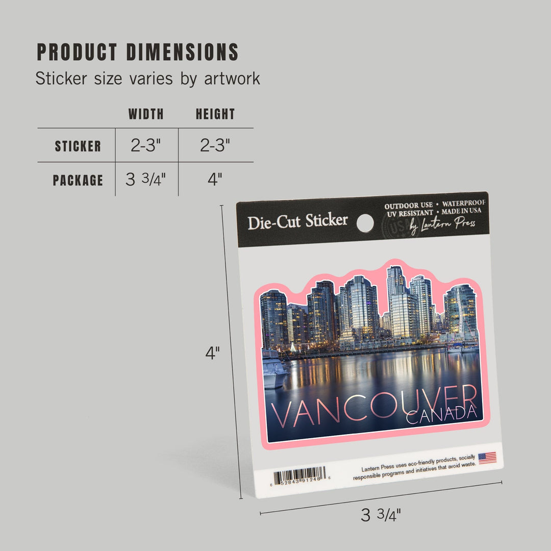 Vancouver, Canada, Skyline, Contour, Vinyl Sticker Sticker Lantern Press
