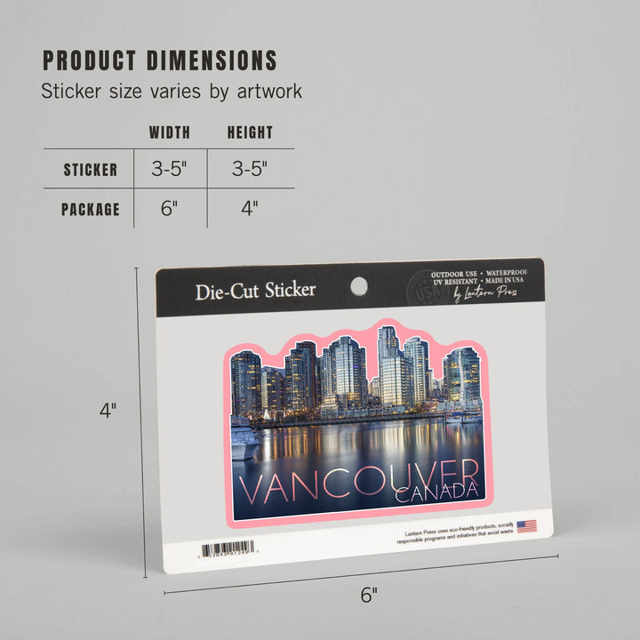 Vancouver, Canada, Skyline, Contour, Vinyl Sticker Sticker Lantern Press