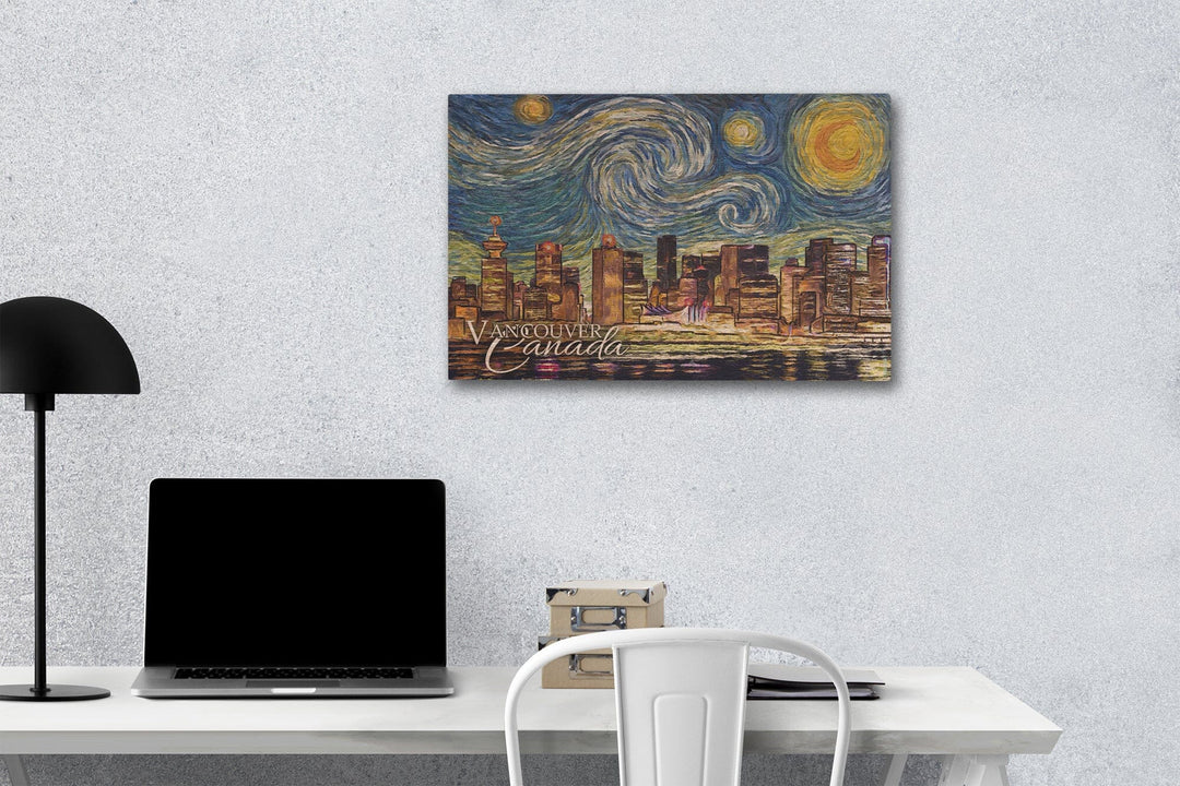Vancouver, Canada, Starry Night, Lantern Press Artwork, Wood Signs and Postcards Wood Lantern Press 12 x 18 Wood Gallery Print