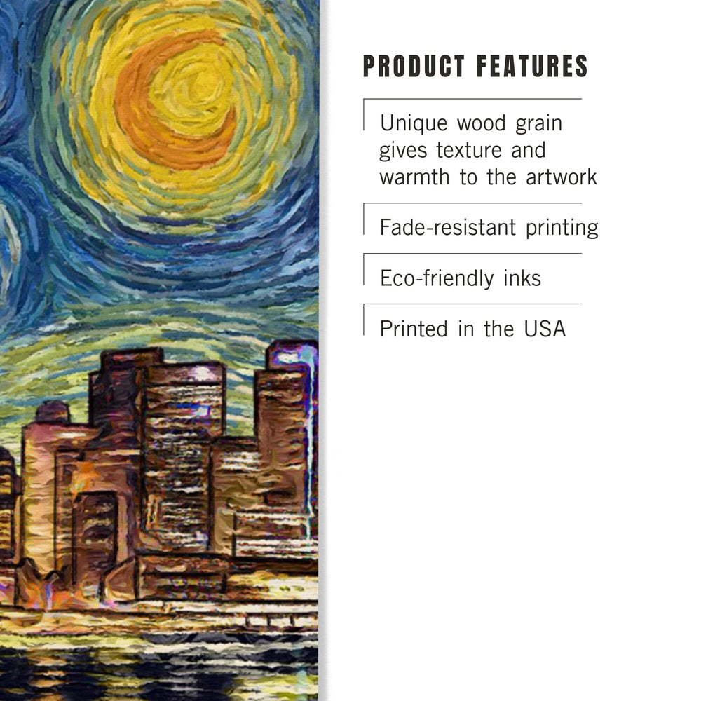 Vancouver, Canada, Starry Night, Lantern Press Artwork, Wood Signs and Postcards Wood Lantern Press