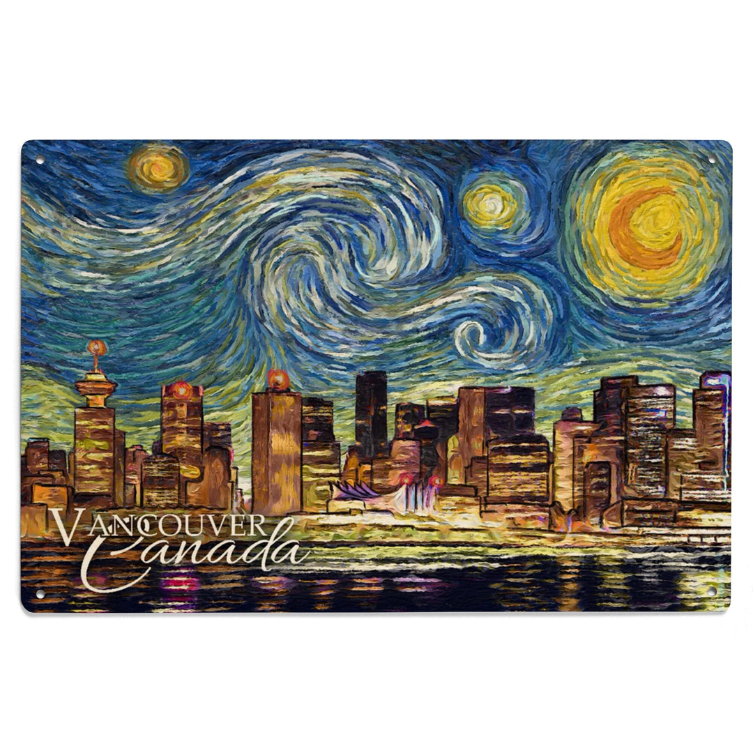Vancouver, Canada, Starry Night, Lantern Press Artwork, Wood Signs and Postcards Wood Lantern Press