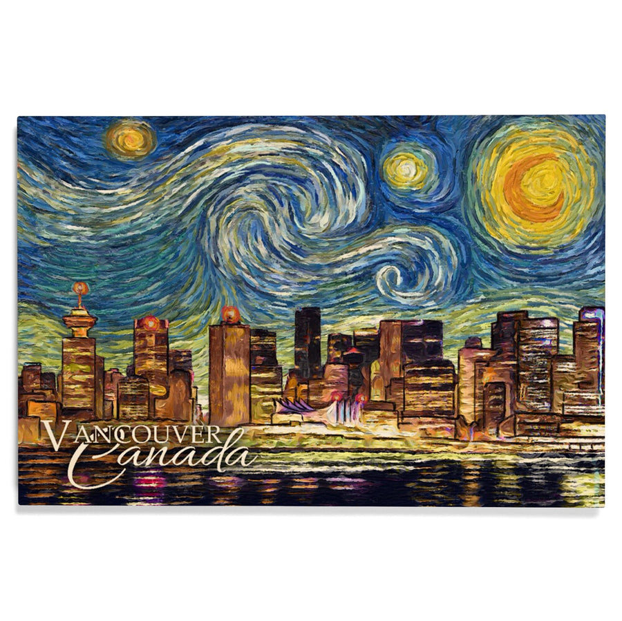 Vancouver, Canada, Starry Night, Lantern Press Artwork, Wood Signs and Postcards Wood Lantern Press