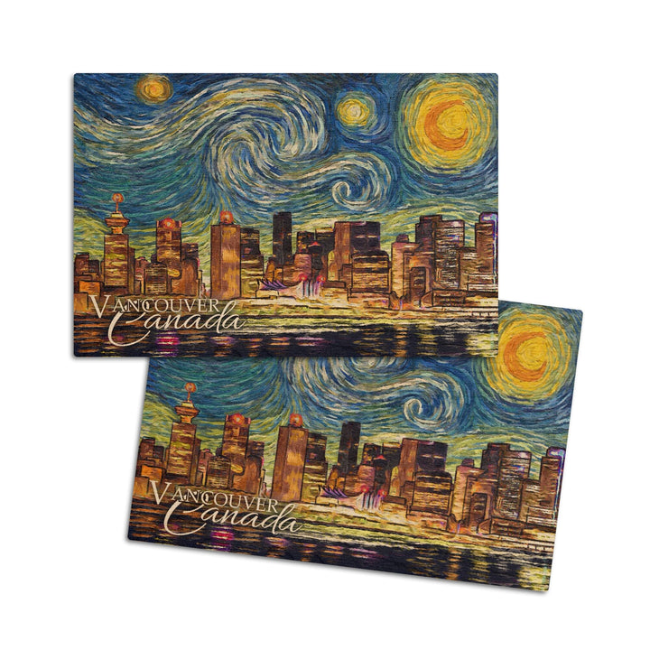 Vancouver, Canada, Starry Night, Lantern Press Artwork, Wood Signs and Postcards Wood Lantern Press 4x6 Wood Postcard Set