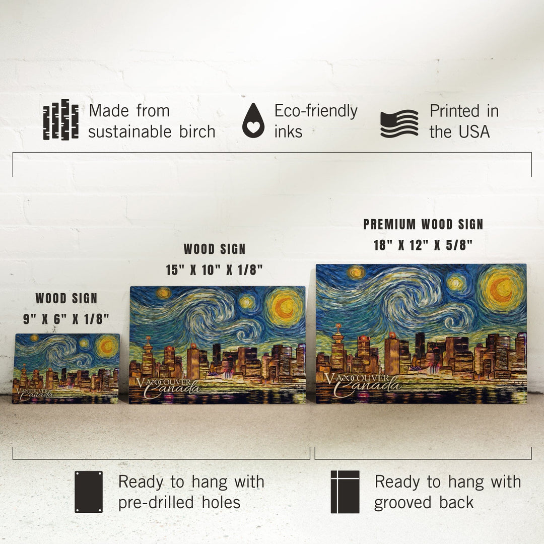 Vancouver, Canada, Starry Night, Lantern Press Artwork, Wood Signs and Postcards Wood Lantern Press