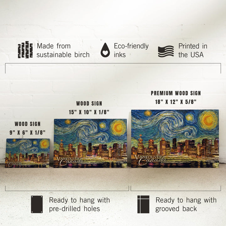 Vancouver, Canada, Starry Night, Lantern Press Artwork, Wood Signs and Postcards Wood Lantern Press
