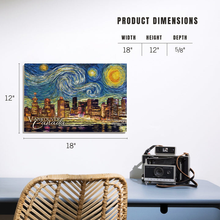 Vancouver, Canada, Starry Night, Lantern Press Artwork, Wood Signs and Postcards Wood Lantern Press