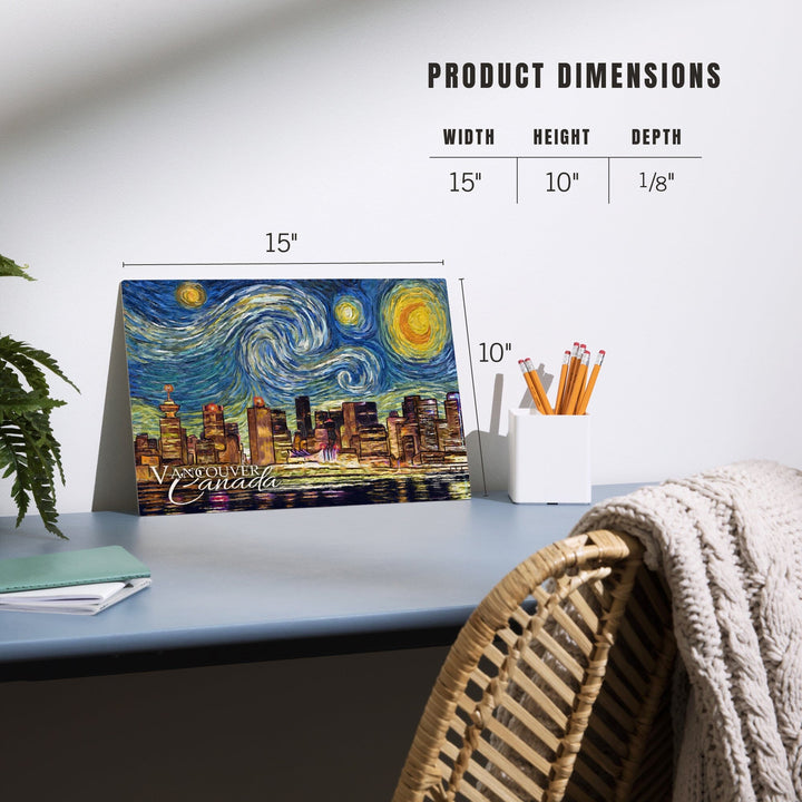 Vancouver, Canada, Starry Night, Lantern Press Artwork, Wood Signs and Postcards Wood Lantern Press