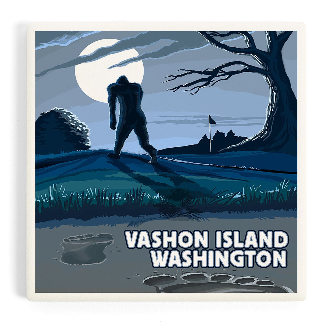 Vashon Island, Washington, Bigfoot Scene, Coasters Coasters Lantern Press Coaster