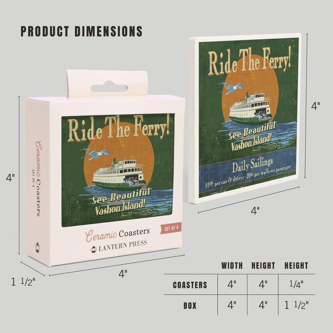 Vashon Island, Washington, Ferry Ride Vintage Sign, Coasters Coasters Lantern Press