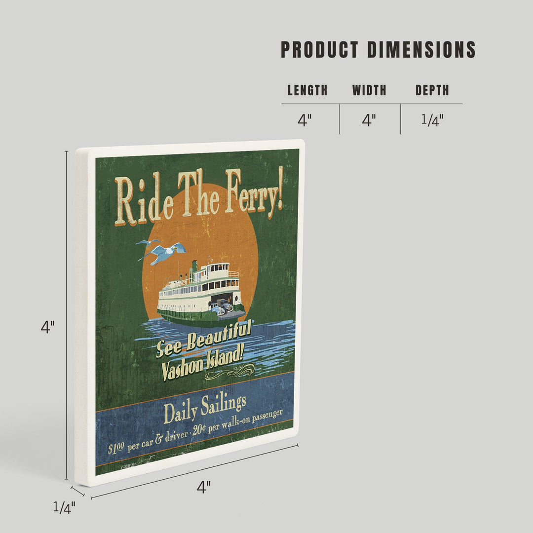 Vashon Island, Washington, Ferry Ride Vintage Sign, Coasters Coasters Lantern Press