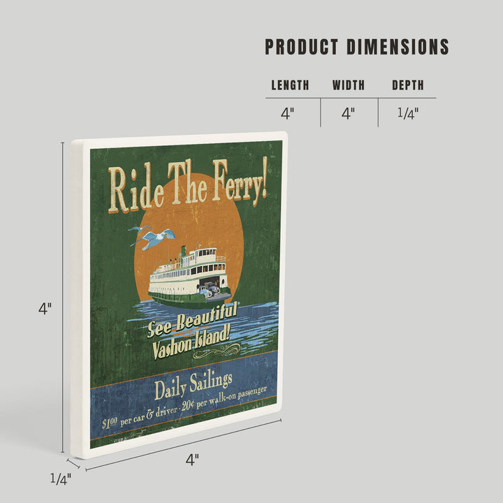 Vashon Island, Washington, Ferry Ride Vintage Sign, Coasters Coasters Lantern Press