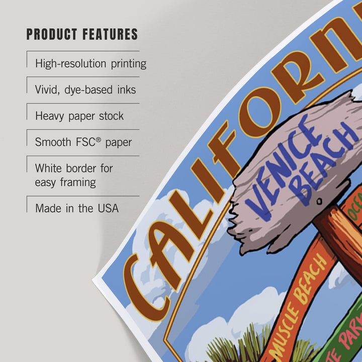 Venice Beach, California, Destinations Sign, Art & Giclee Prints Art Lantern Press