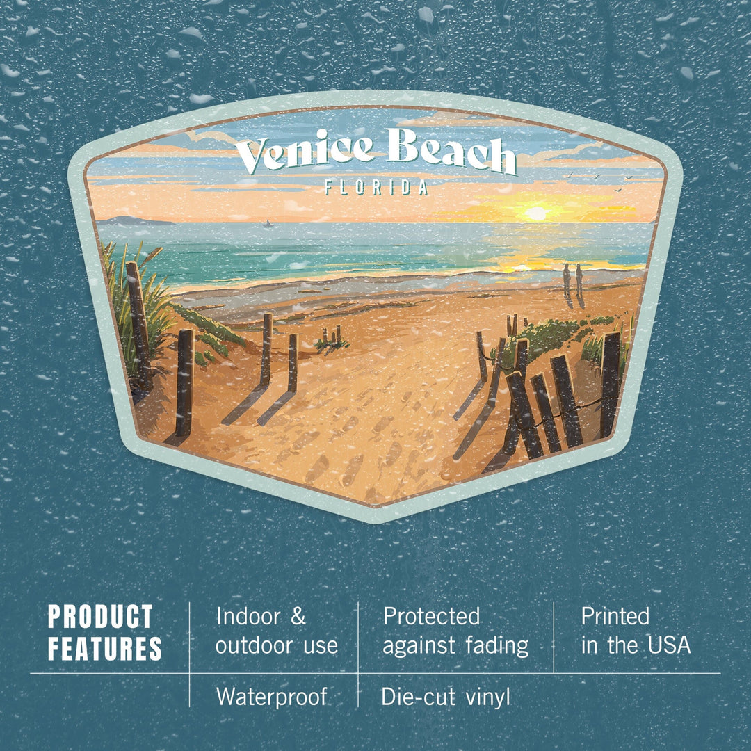 Venice Beach, Florida, Beach Path, Contour, Vinyl Sticker Sticker Lantern Press