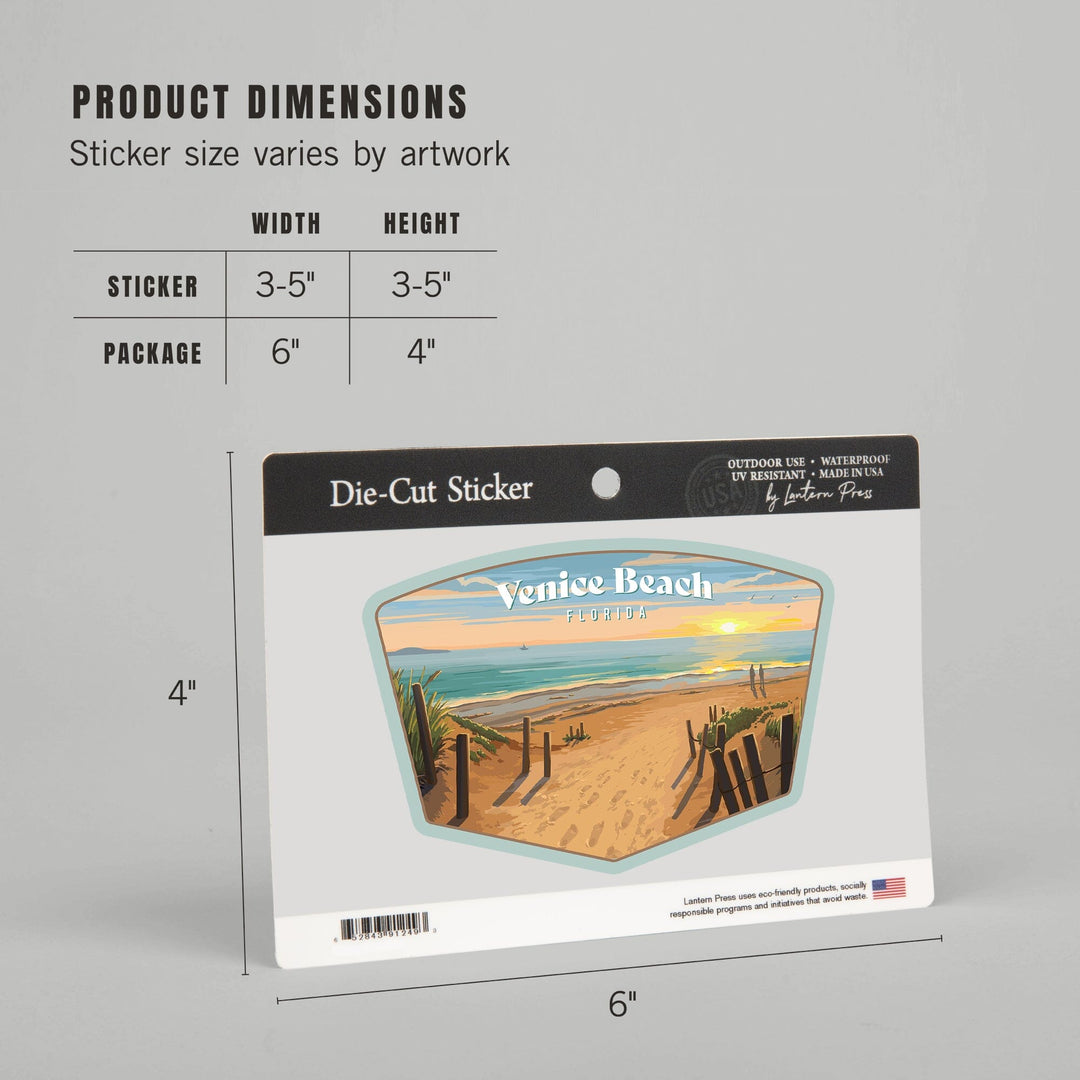 Venice Beach, Florida, Beach Path, Contour, Vinyl Sticker Sticker Lantern Press