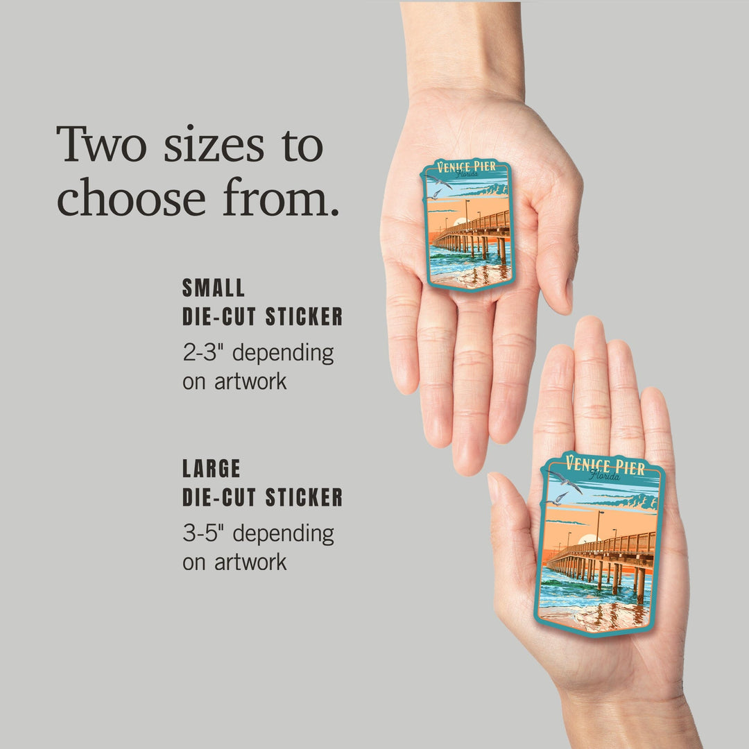 Venice, Florida, Painterly Pier, Contour, Vinyl Sticker Sticker Lantern Press