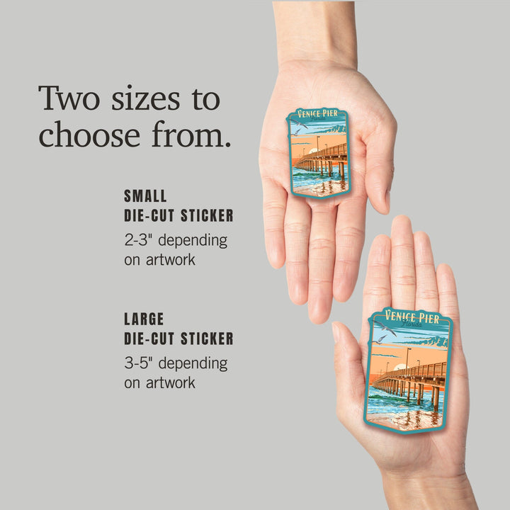 Venice, Florida, Painterly Pier, Contour, Vinyl Sticker Sticker Lantern Press