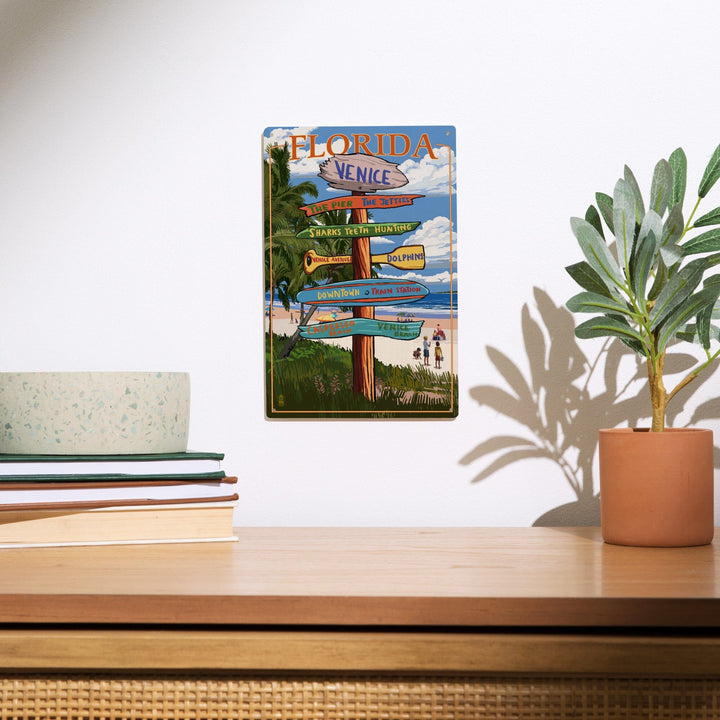 Venice, Florida, Sign Post, Lantern Press Artwork, Wood Signs and Postcards Wood Lantern Press