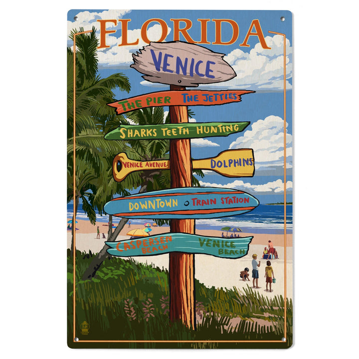 Venice, Florida, Sign Post, Lantern Press Artwork, Wood Signs and Postcards Wood Lantern Press