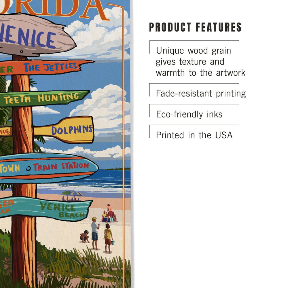 Venice, Florida, Sign Post, Lantern Press Artwork, Wood Signs and Postcards Wood Lantern Press